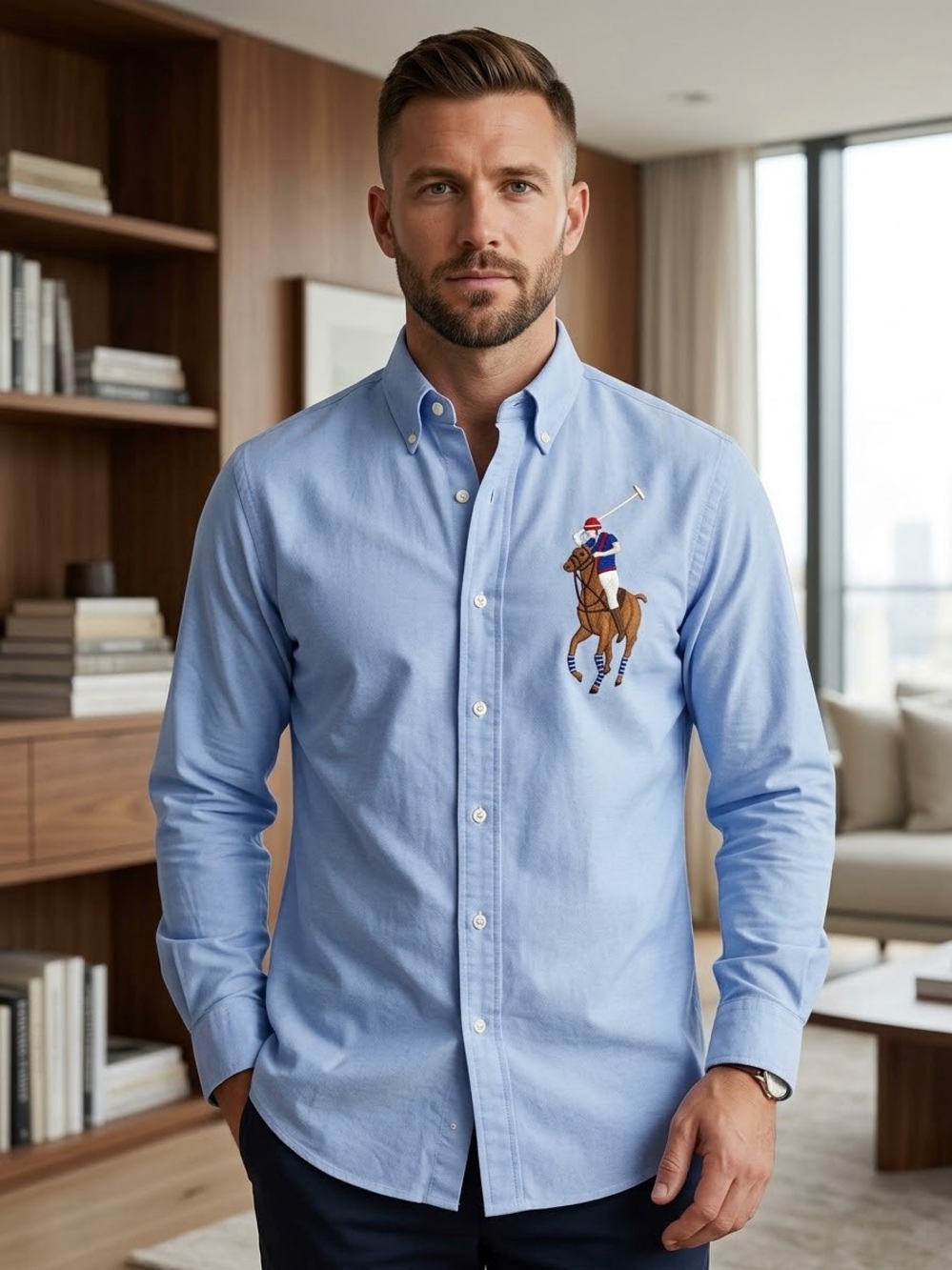 Ralph Lauren Blue Big Pony Oxford Button-Down Shirt Classic Fit Size L